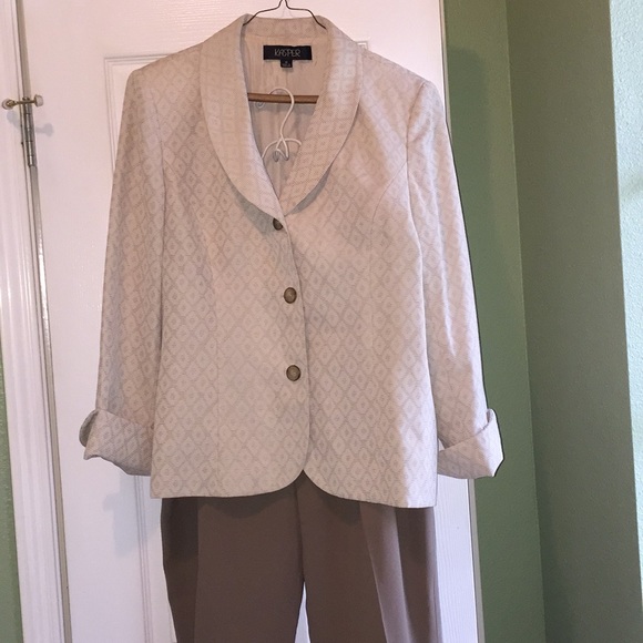 Beige Brwn Geometric pattern Blazer KASPER 14 Suit - Picture 3 of 8